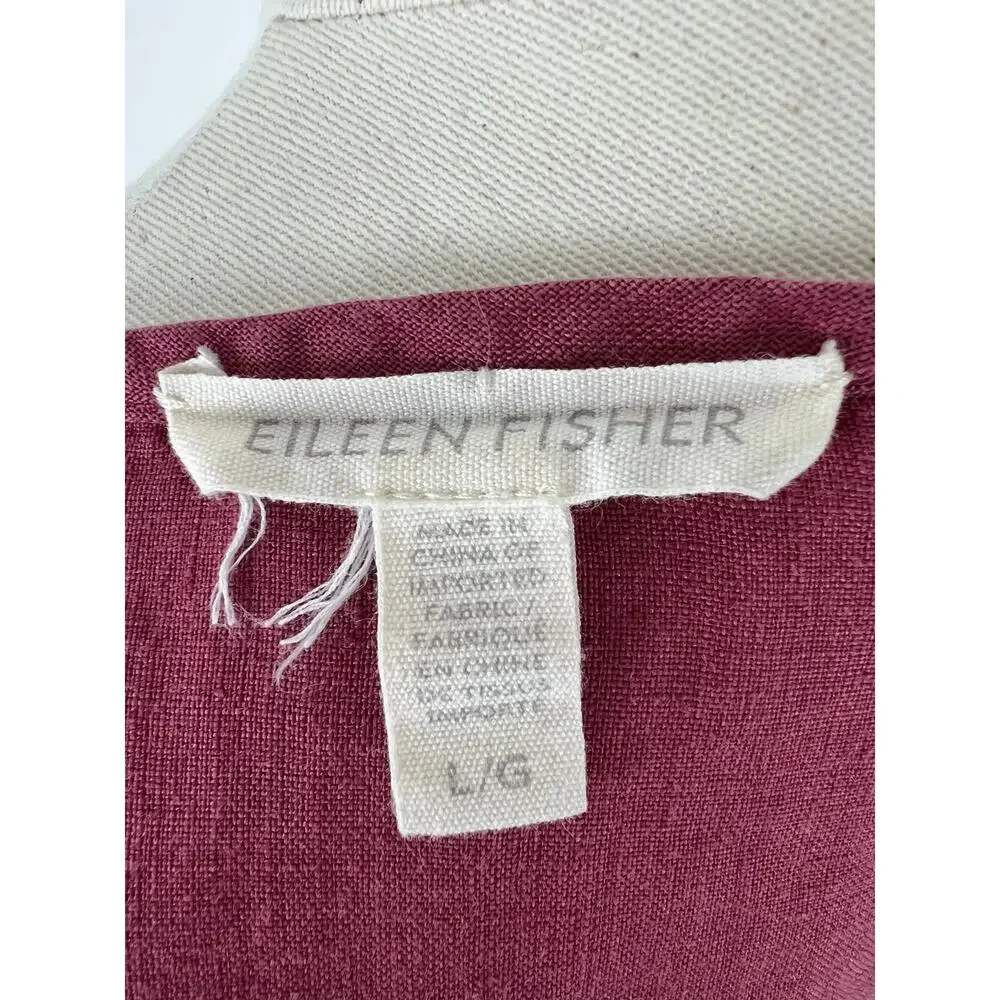 Eileen Fisher Red Scoop Neck Batwing Sleeve Women's Organic Linen Shift Dress L